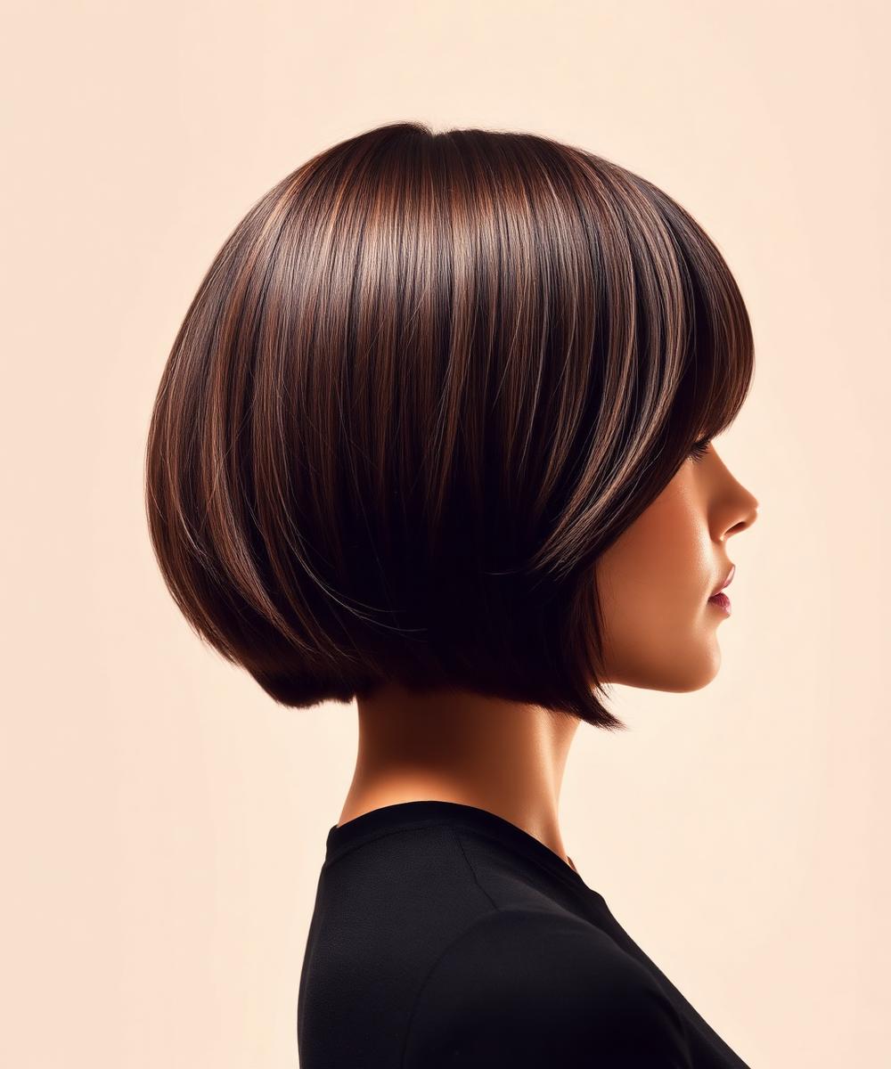 Glossy brunette blowout with face-framing layers